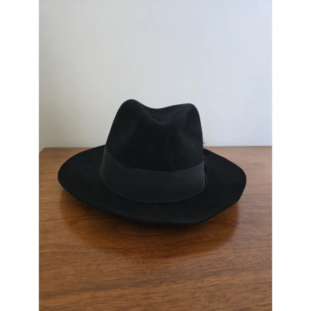 Vintage Stetson Royal Deluxe Fedora The Temple 7 1/2 Black Fur Felt Hat